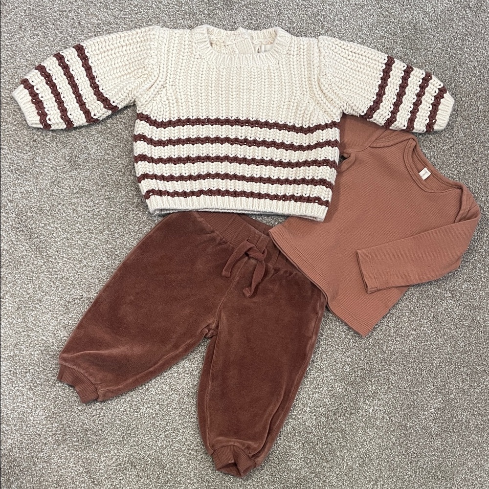 Quincy Mae Cedar Stripe Sweater, L/S Top and Pants Set